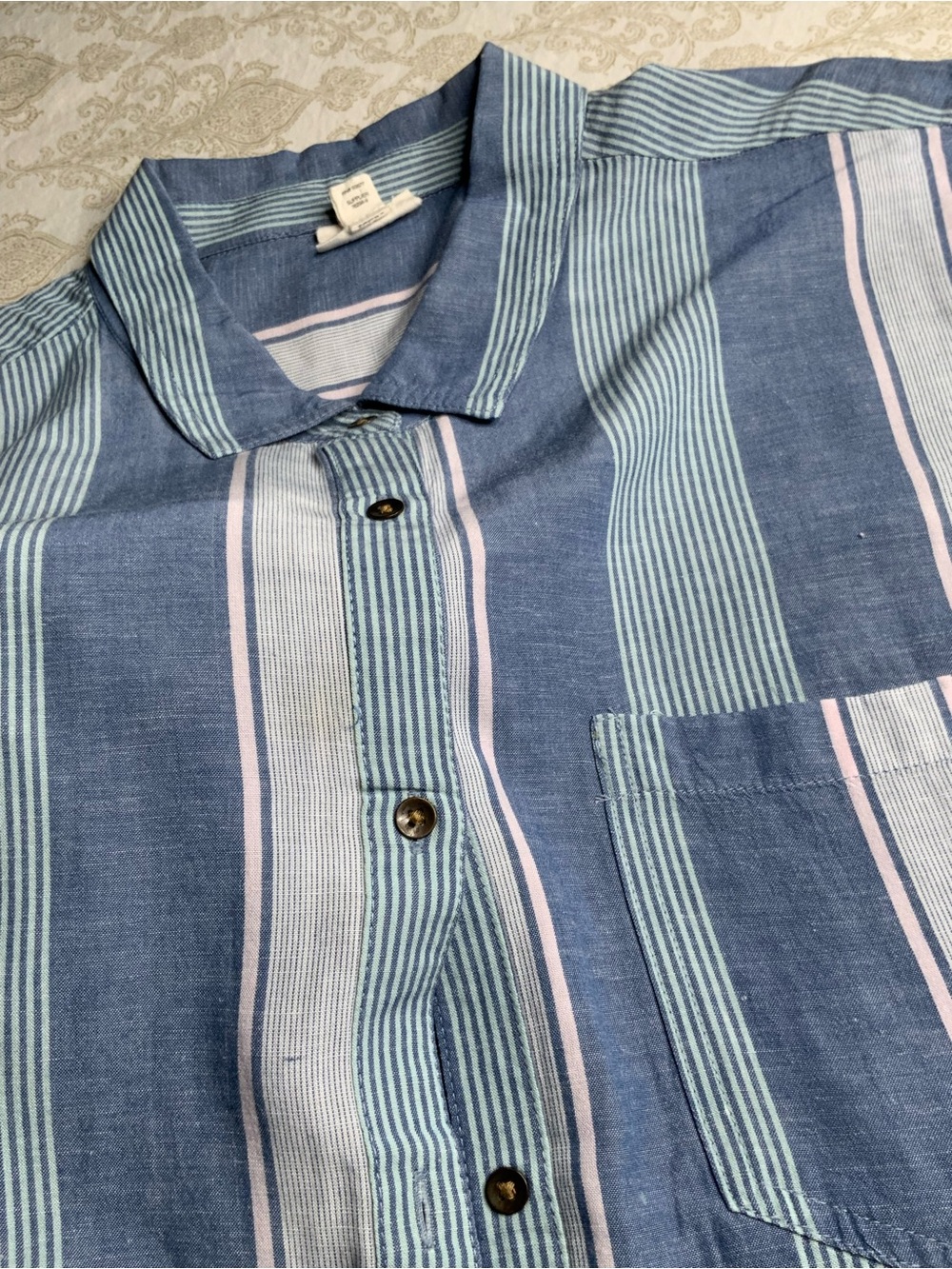 A.N.A Striped Button Down Blouse Short Sleeve XL Front Pocket - Picture 2 of 11
